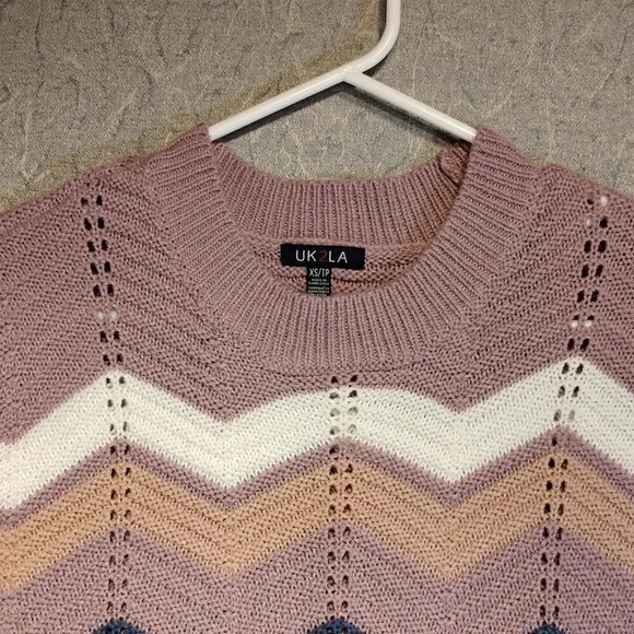 UK2LA Women's Sweater Purple/Blue/Peach/White Long Sleeve Knit Scoop Neck XS - Picture 2 of 8